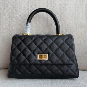 Wholesale Genuine Quilted Caviar Leather Ladies Classic Top Handle Designer Handbag Purse for Women