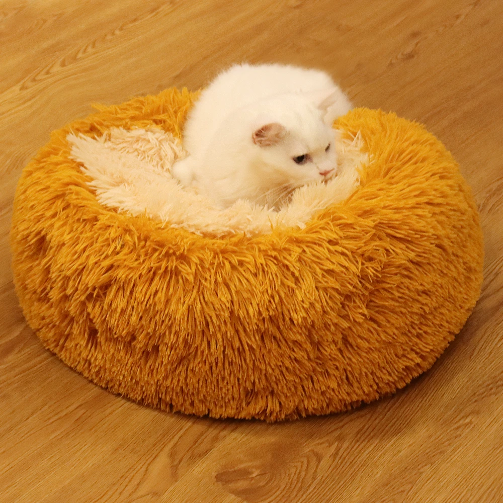 Wholesale Long Plush Pet Dog Bed Luxury Donut Round Dog Kennel Ultra
