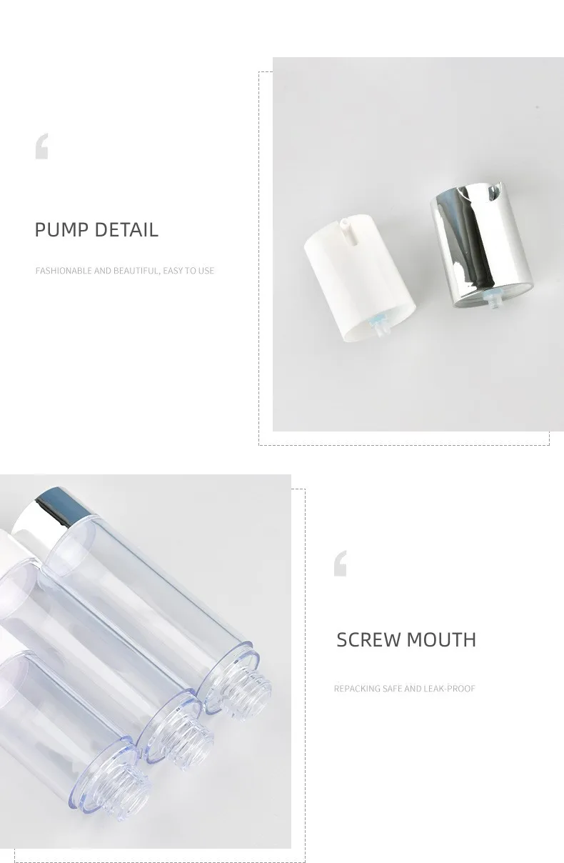 Ecofriendly Reuse 15ml 30ml 50ml Lotion Airless Pump Bottle White Gold