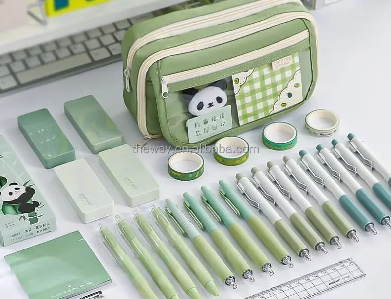 ODAWA Astuccio Portapenne A Rete Con Motivo Panda - Doppia Cerniera, 24x11x8 Cm, Capiente Per Scuola, Ufficio O Trucchi, Regalo Per Ragazze