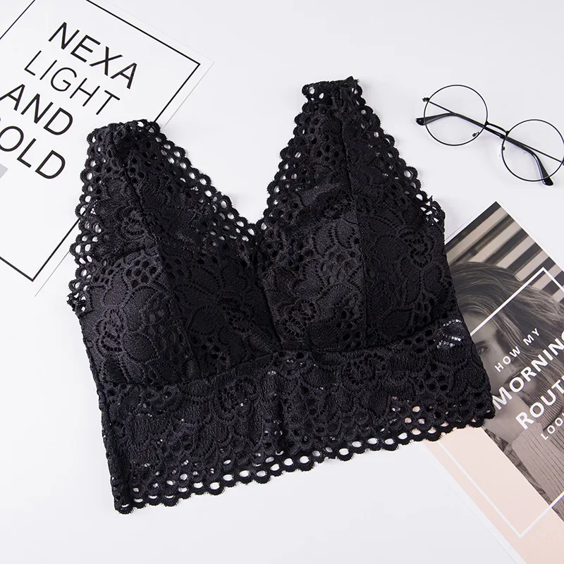New Design Deep V Free Size Padded Full Lace Bralette Crop Top Encaje