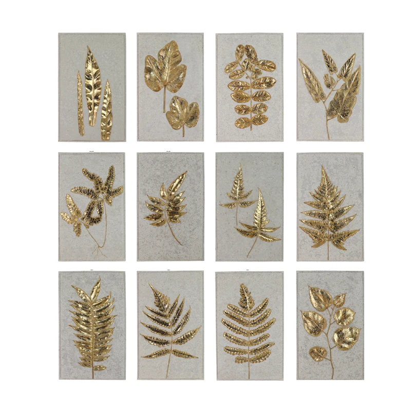 Wall art 3D various plant leaf design gold foil on perlite resin board wall decor hand made for home accessories factory