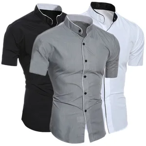 Spring Fashion Stand Collar Floral Pattern Single Breasted Short Sleeve Casual Men's Shirt 100% Polyester