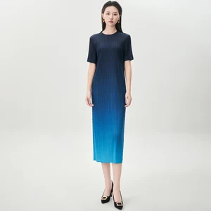 Elegance Redefined Miyake Pleated Dress Design Gradient Color Casual Dress Women's Fashion Dress