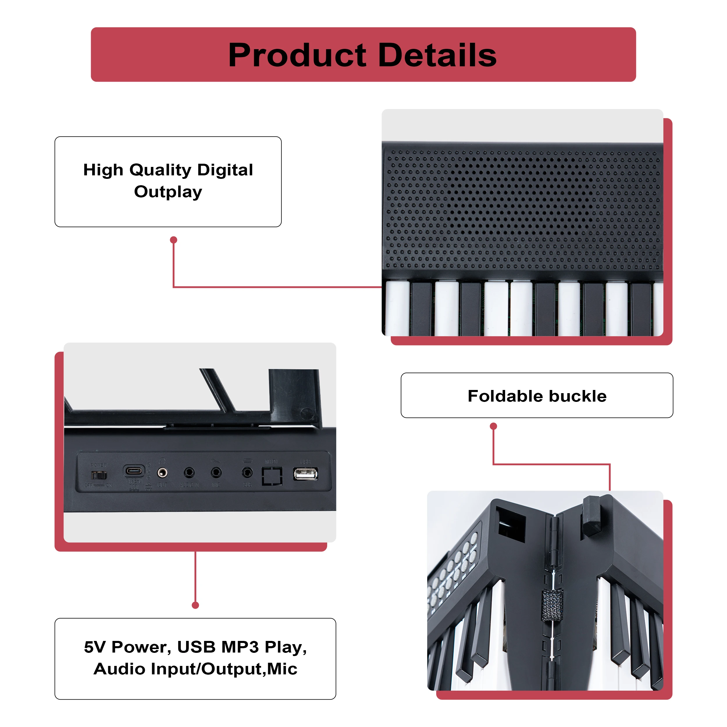 BD MUSIC BD-889 折りたたみ式ポータブル61鍵デジタルピアノ楽器電子