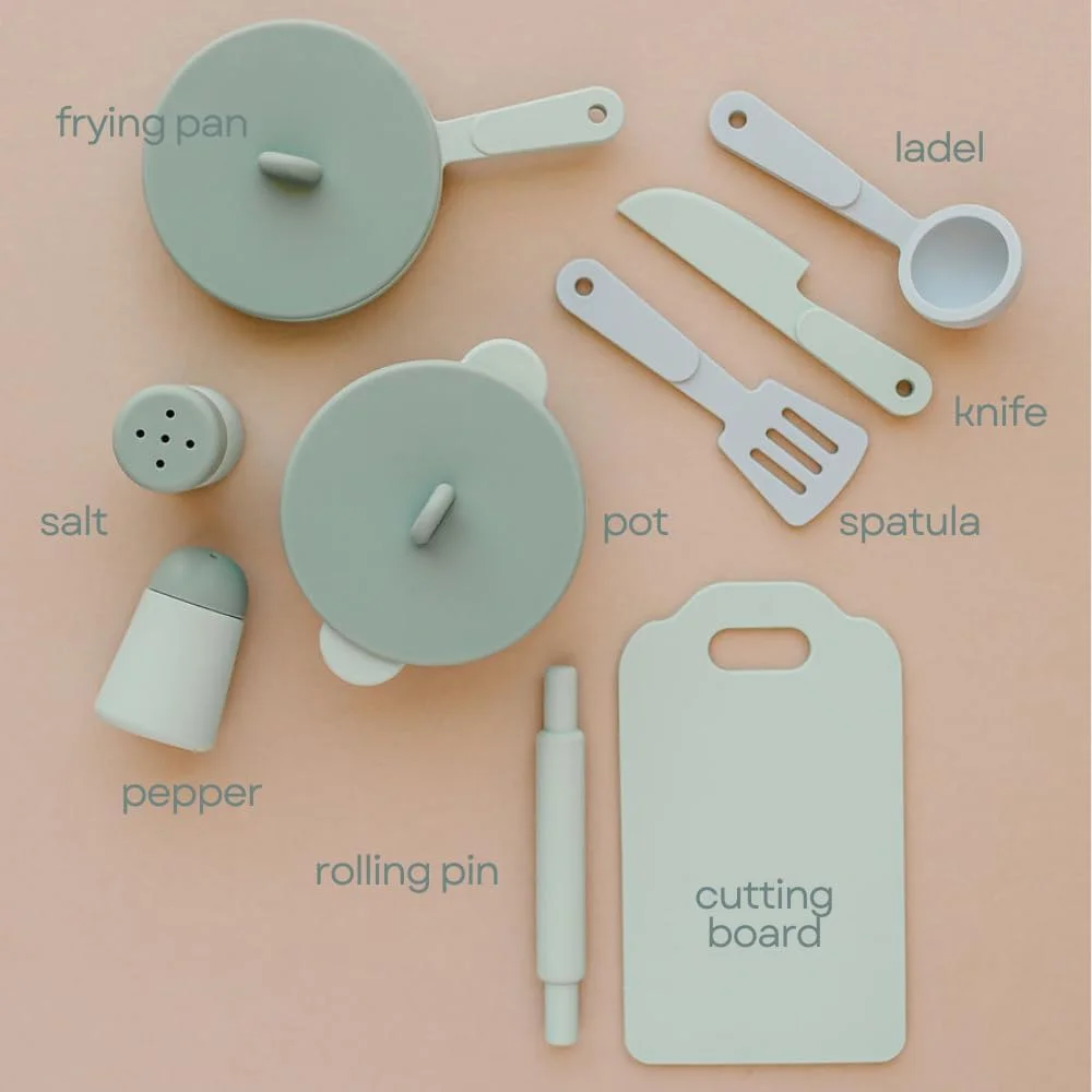 CPC Tested Silicone Kitchen Toy Kits for 3+ Toddlers, Role Playing Little Cooker Having Fun at Home Preschool