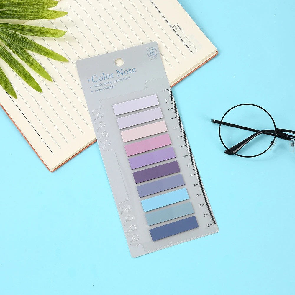 Morandi Color PET Index Paste With PP Ruler Notes Writable Students Can Tear the Notepad Custom Book Label Transparent Tabs
