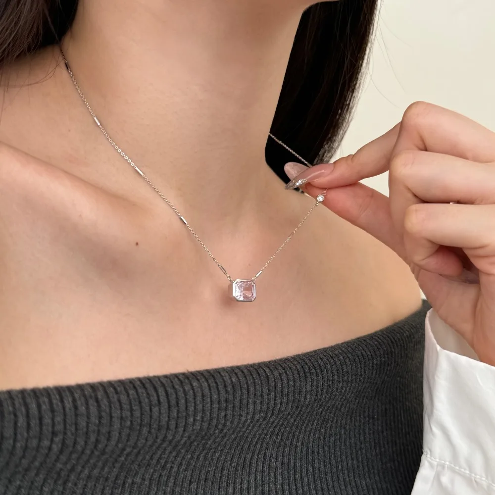 KAKODIY High Jewelry Simple Design 925 Sterling Silver Solitaire 4ct 8A Crushed Ice Cut Cubic Zirconia Pendant Necklace detail 2
