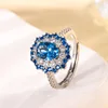 Blue pointed crystal119#Ring
