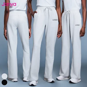 Janya 2026 Women's High Waist Drawstring Wide Leg Yoga Pants Autumn Pocket Solid Loose Casual Waffle Straight Leg Sports Pants