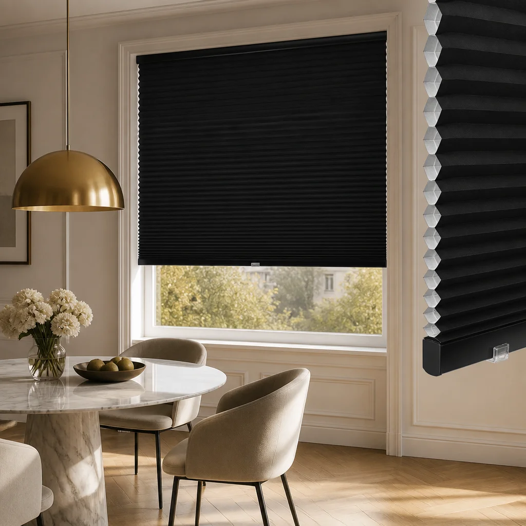 Honeycomb Blinds Cordless Black 25mm Cell Full Blackout Push Latch Child Safe Living Room Custom Size OEM Factory Direct