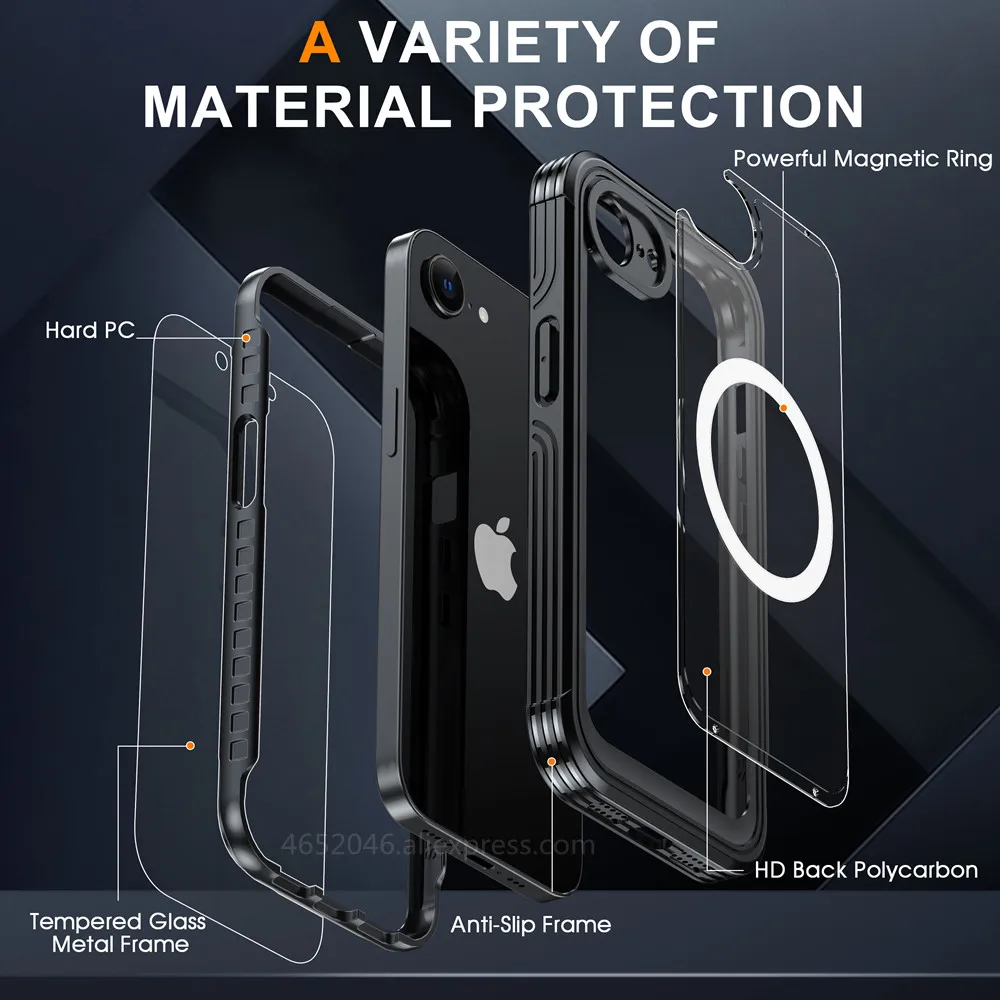 Double Layer Protection for iPhone SE4 2025 16 Pro Max 15 Pro 16 Plus Case Wireless Charging 360 Glass Shockproof Magnetic Cover