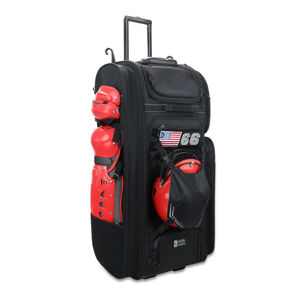 Large Storage Capacity Baseball Kit Bag Long Trolley Slowpitch Softball Gear Cooler Roller Equipment Bag with Wheels for Catcher