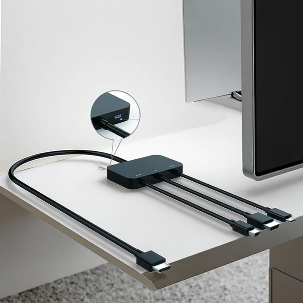 Male to Male Multiple Input Single Output USB Cable Power Hub Mini DP HDMI USB-C to HDMI 3 in 1 HDTV DVD Player Computer Silver