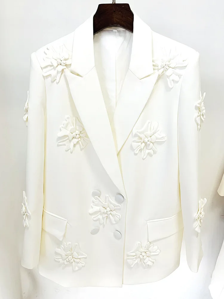 Hot Selling New Fashion Double-breasted Heavy-duty Three-dimensional Flower-decorated Suit Jacket