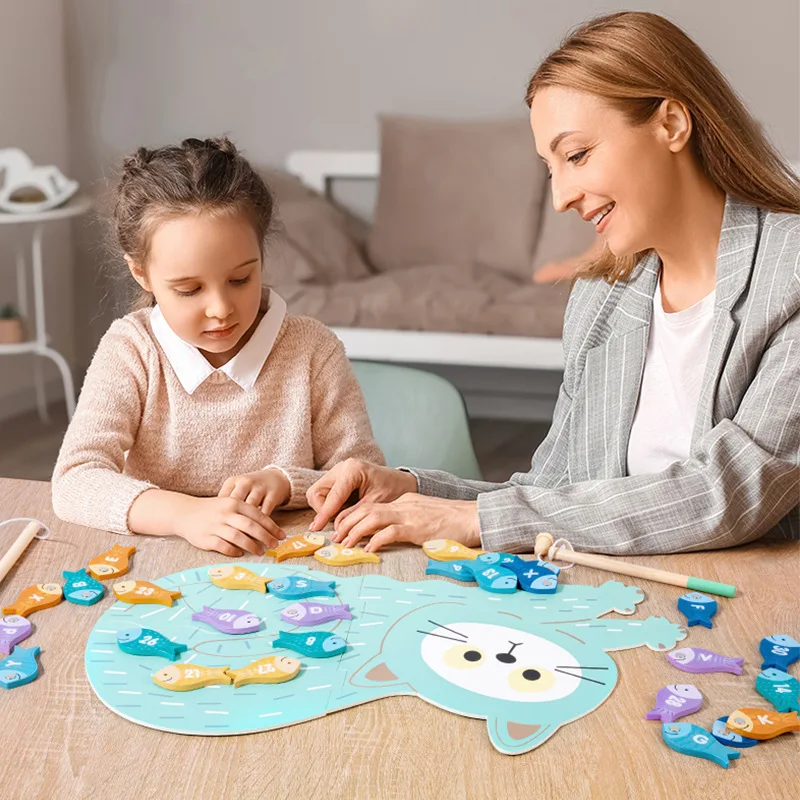 卸売 子供用おもちゃ 教育用子猫フィッシングパズルゲーム 木材使用