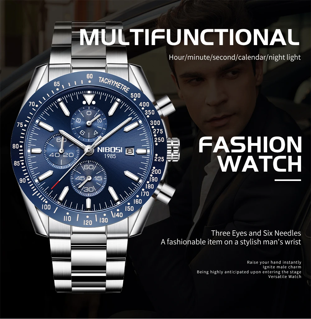 Nibosi 2615 Men's Sport Chronograph Watch Luxury Brand Waterproof