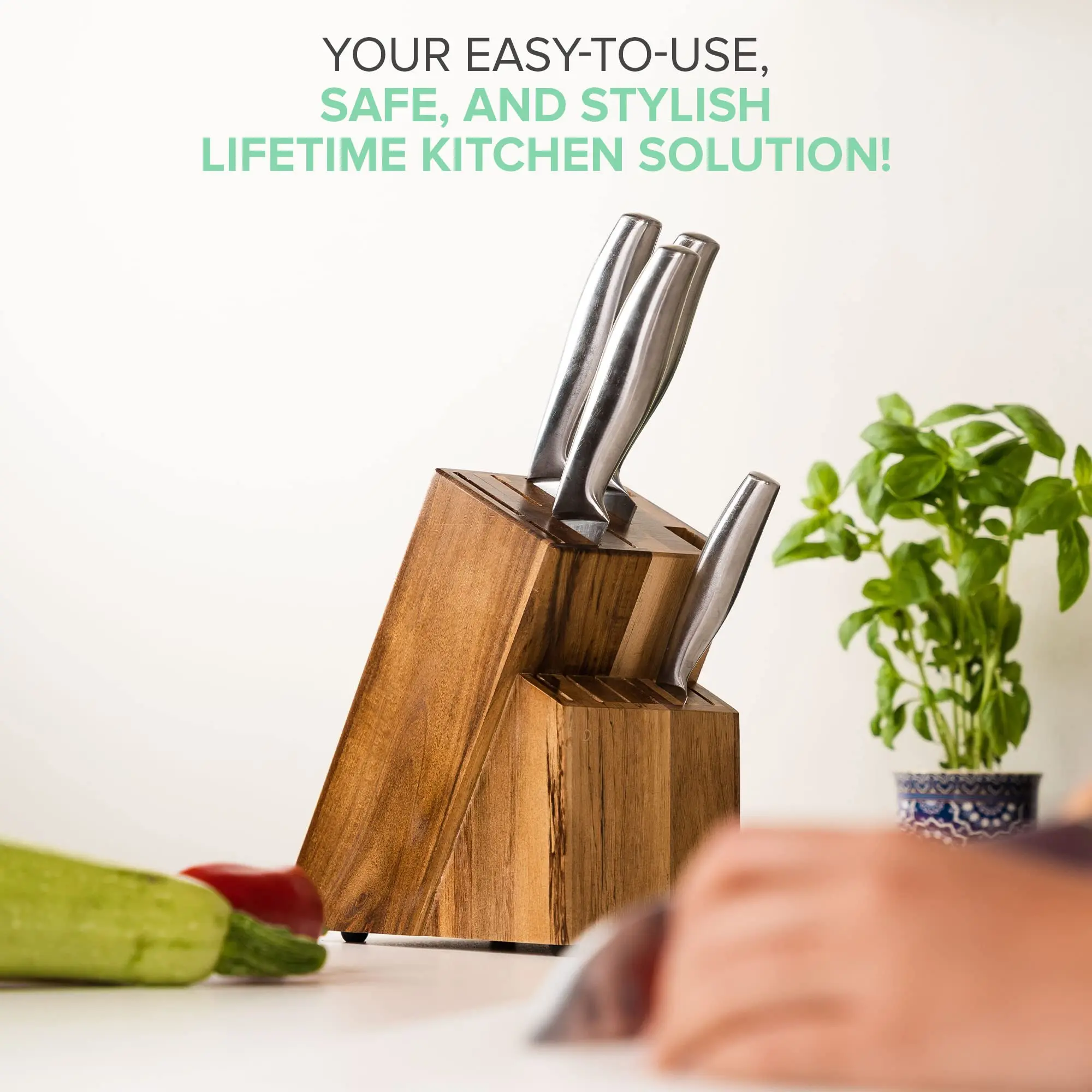 product premium acacia wood knife block detachable multi slot non slip knife holder for kitchen countertop cutlery storage-7