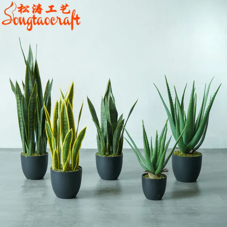Knstliche Aloe Vera Pflanzen im Topf, 30-60 cm, PU-Bltter,  Plastik-Schlangen-Bonsai fr Heimdekoration
