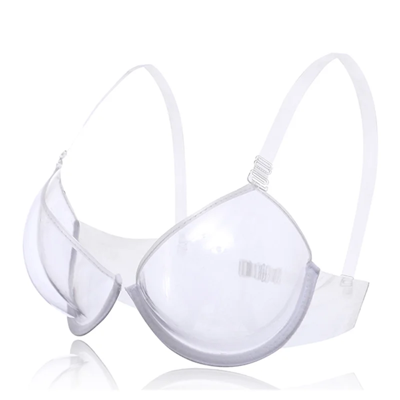 Women's Demi Cup Push-up Transparent Invisible Strap Bra, Clear