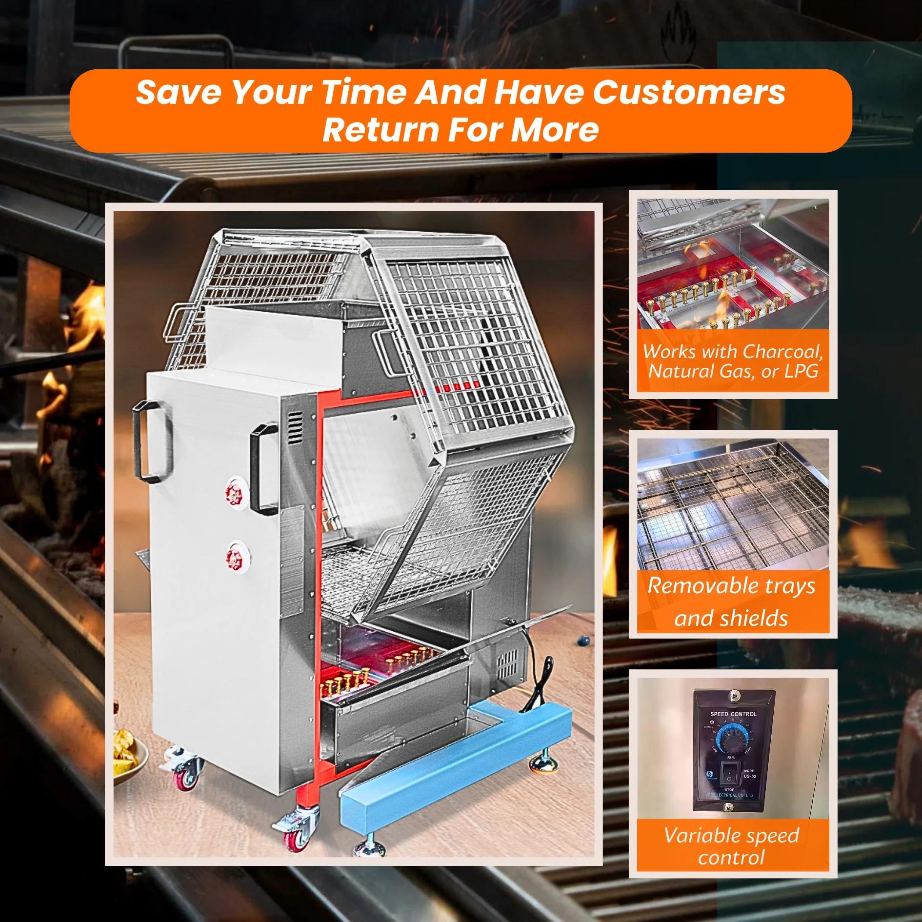 Exclusive Rotating Machine a Paratha Lacha 220V Rottiserie Grill Charcoal Poulet With Great Price