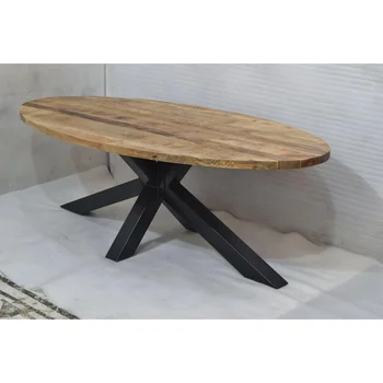Industrial Oval Mango Wooden Top Industrial Spider Leg Dining Table