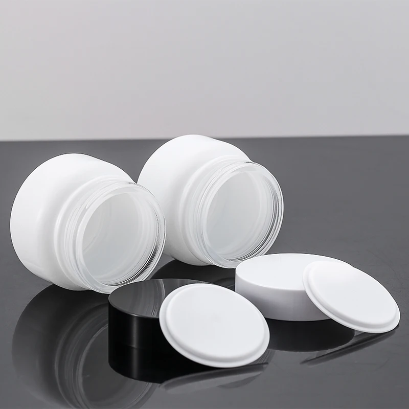 Cosmetic 50g Glass Jar Packaging White Empty Cream Jar Luxury Black Lid Eye Skin Cream Jar