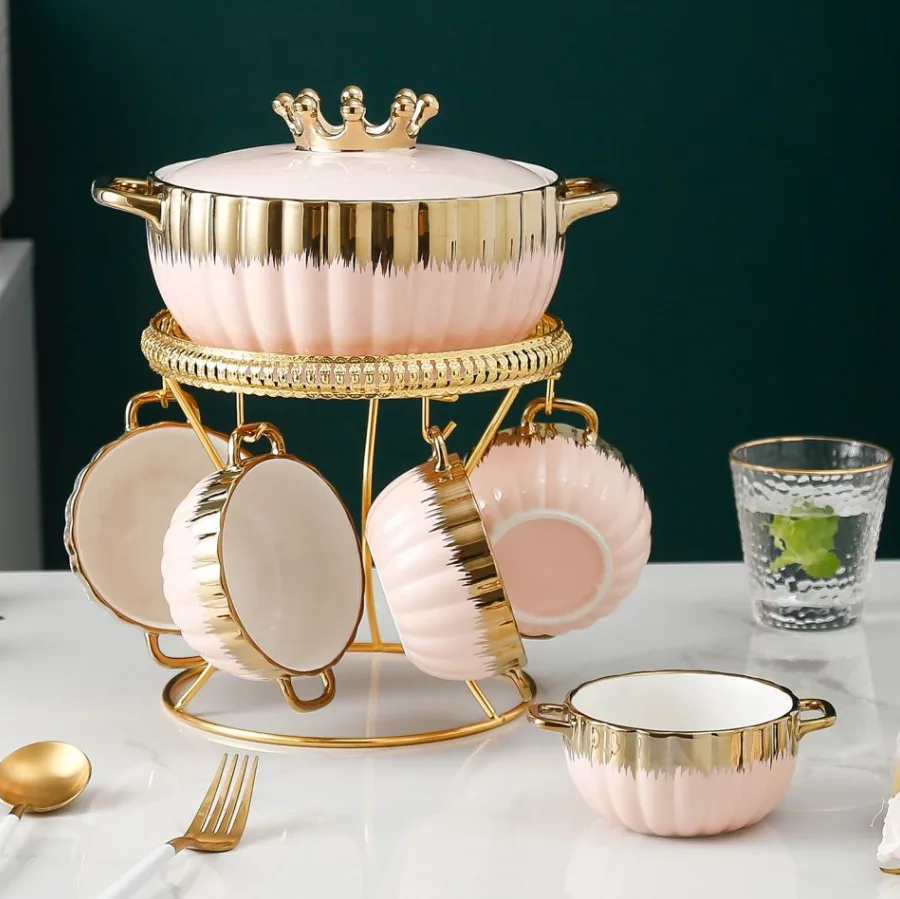 Luxury Gold Porcelain Soup Casserole with Bowl Set 7PCS Set 2300ml Ceramic  Casserole 330ml Bowl with Handles Ceramic Tableware Set - China Porcelain  Bowl and Ceramic Tableware price
