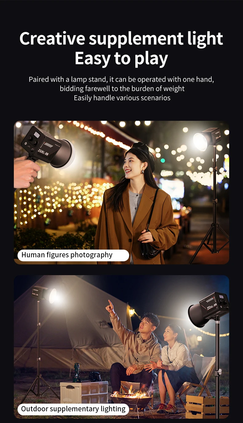 Jingying 80W COB Photography Studio 2500-6500K Battery Powered Handheld Portable LED Video Light for Video Live Streaming
