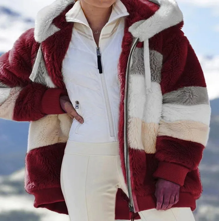 2023 Winter Clothes For Women Warm Plush Patchwork Zip Pocket Women's ...