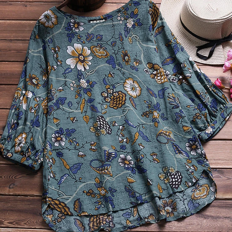 2022 New Design Floral Printed Plus Size Loose Causal Women Shirts  OC515