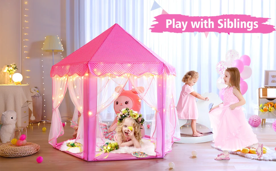 Princess Tent Girls Large Playhouse Kids Castle Play Tent With Star ...