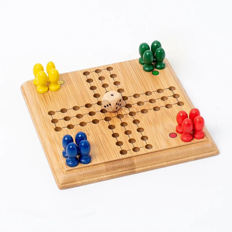 Marbles Board Game  Wooden Checkers Puzzle Game 14 inch Diameter Solid Oak Wood 4 Player Hand Painted Holes