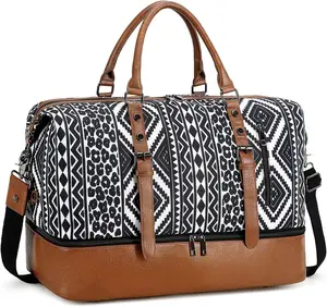 Custom Logo High Quality Water Resistant Bohemian Travel Duffel Bag with Pu Leather for Travel Weekender Overnight Sport Outdoor