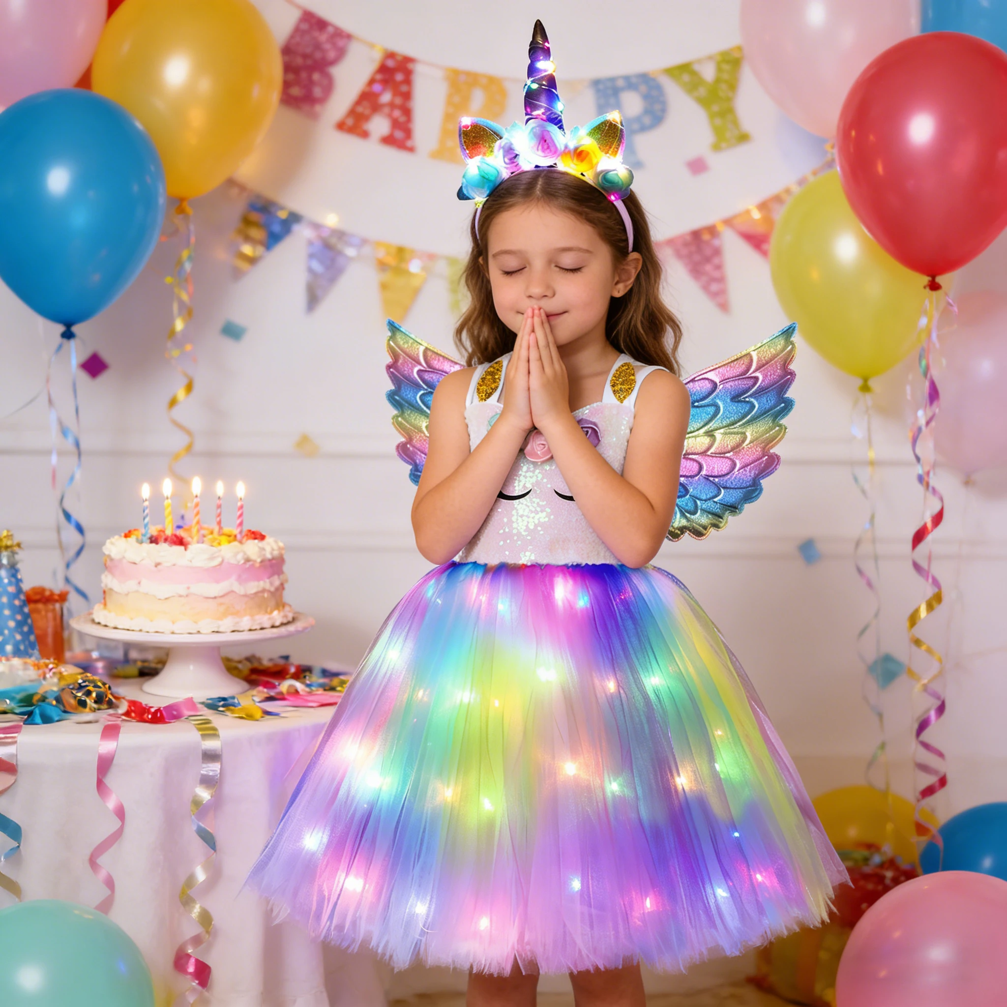 princess light up dress Joyfy Light-Up Ice for Girls, Long Cape Princess Costume Set, Sequin Snow Dress with LED for Kids Toddler Birthday, Cosplay, Halloween Party 3-10 Years and magical lights that will make her shine at any event Davvew Princess Dresses for Girls