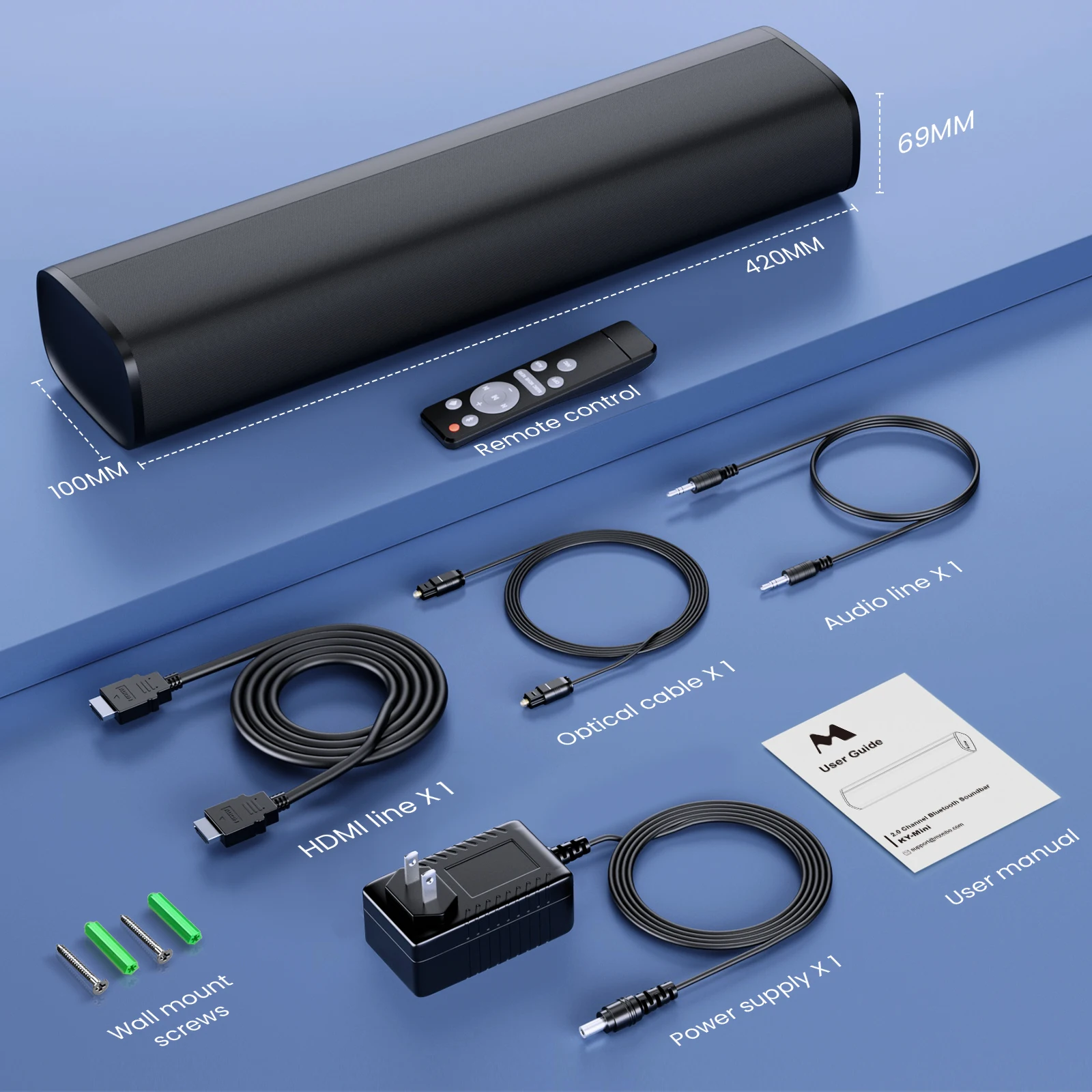 KY-Mini サウンドバー ブラック KY-MINI Wireless Soundbar for TV - Home Theater Speaker with ARC