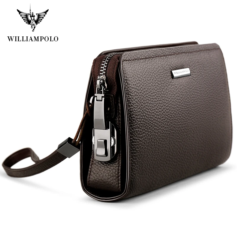 For WILLIAMPOLO Men's Genuine Cow Leather Clutch Wallet with RFID Zipper Closure Business Handbag Purse Coded Lock Mens Wallet