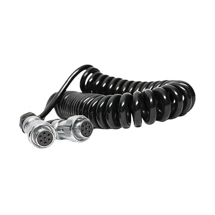 Waterproof metal head electrical aviation plug 7 pin trailer cable 7 core trailer cable spiral cable for truck and trailer