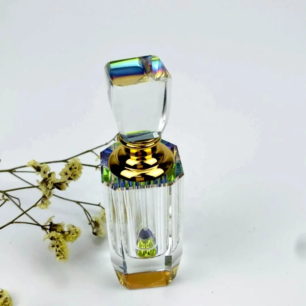Wholesale 3ml Mini Arabic Attar Oil Bottle Empty Clear Square Optical Cute  Crystal Glass Perfume Bottle for Valentine Day Gift