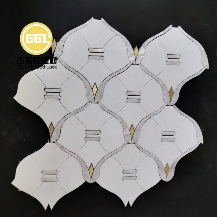 Classic White Marble Mixed Mother of Pearl Shell Cutting Mosaic Tile for Interior Wall Decoration