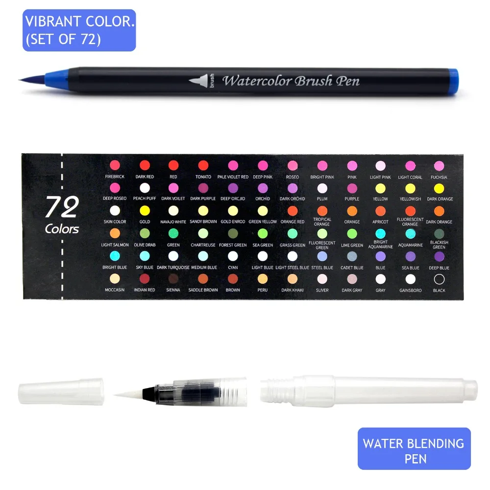 Haile 72Color Watercolor Art Markers Soft Brush Pen Water Color Ink Pen Set  For Calligraphy Coloring