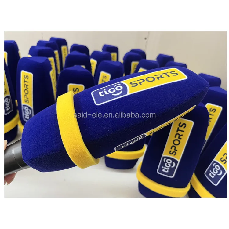 Custom Design High Density Sound Absorbing Wind Resistant Polyurethane Microphone Foam with logo Printed for Outdoor Interview
