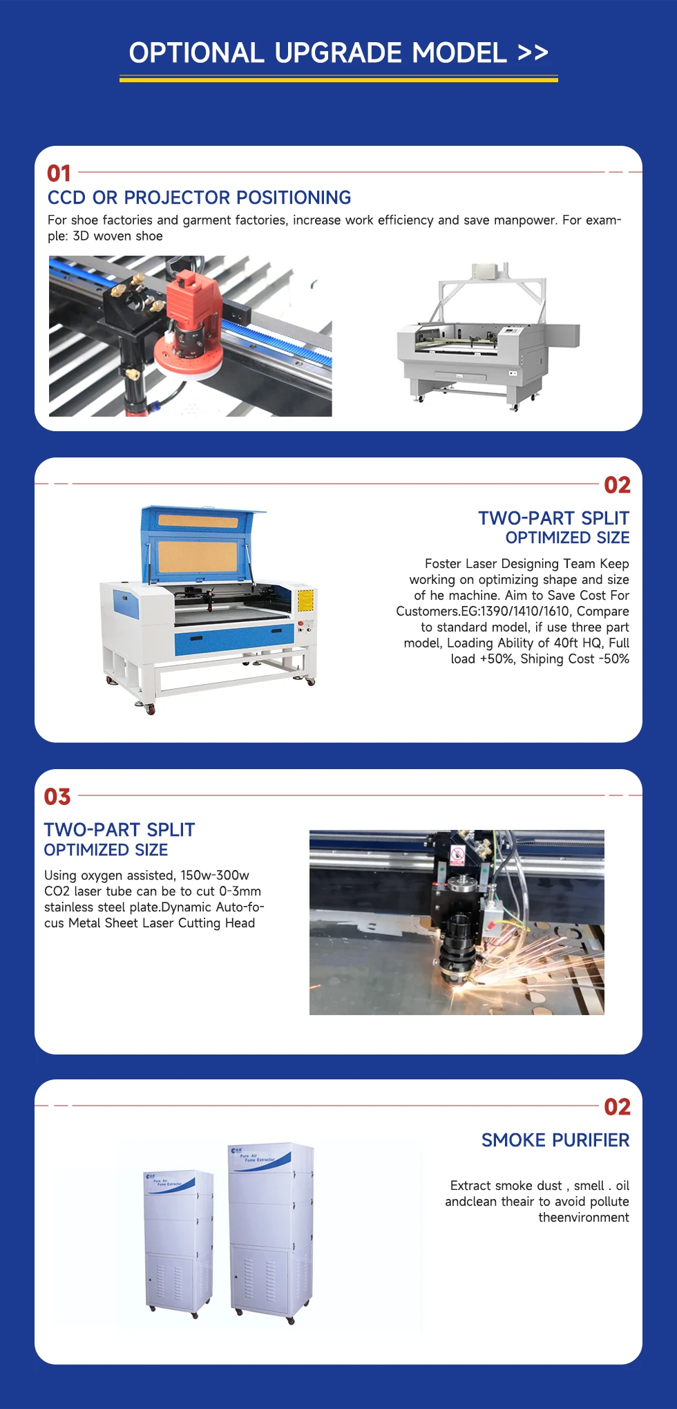 XM Fast Speed 60w 80w 100w 150w 300W 1610 1612 Co2 Laser Cutting Engraving Machine for Clothing and Textiles