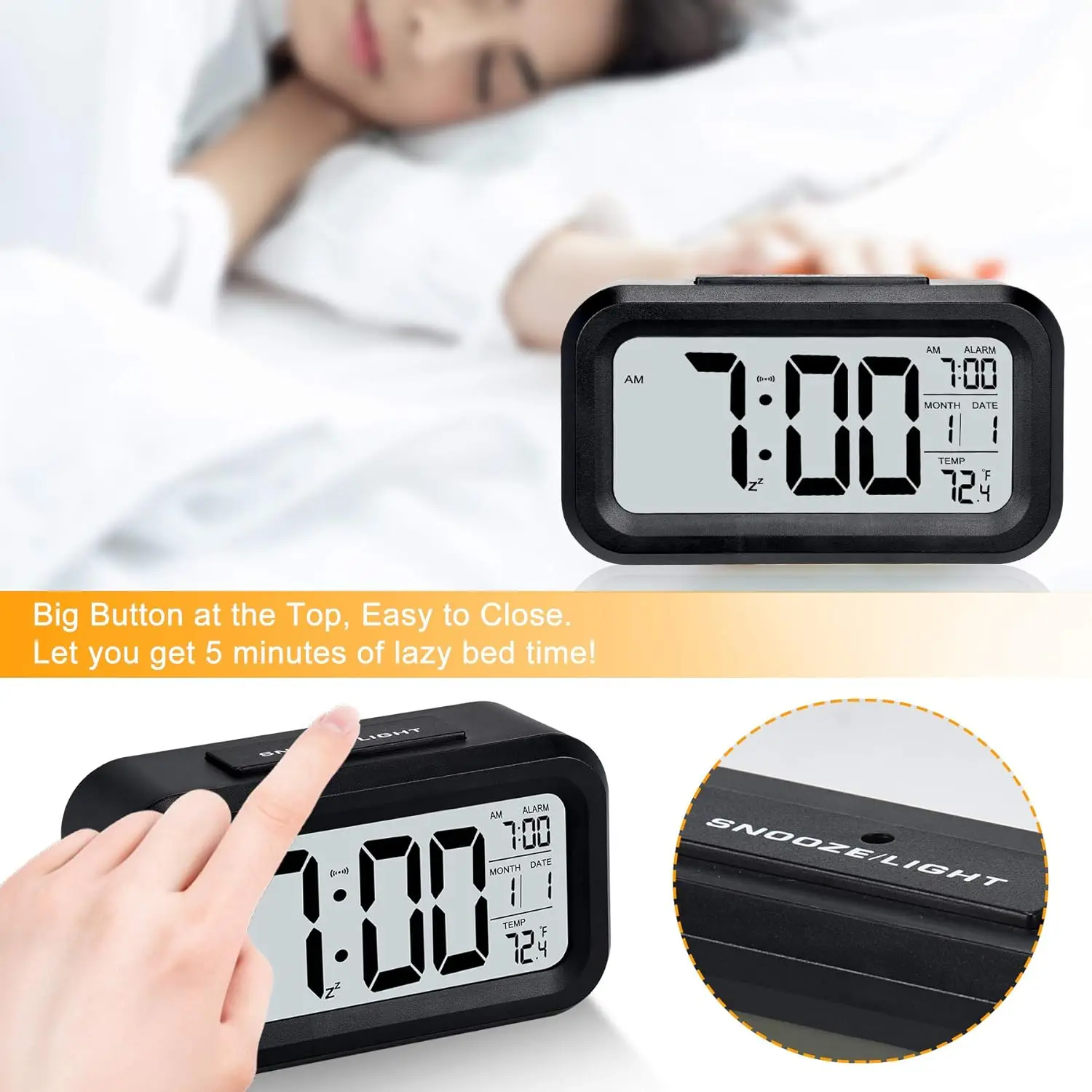 Home Decor LCD Digital Clock Large Display Calendar Date Time Temperature Led Table Desk Clock Smart Night Light Alarm Clock