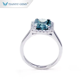 Tianyu gems 14k/18k real white gold engagement ring radiant green moissanite wedding ring for lady