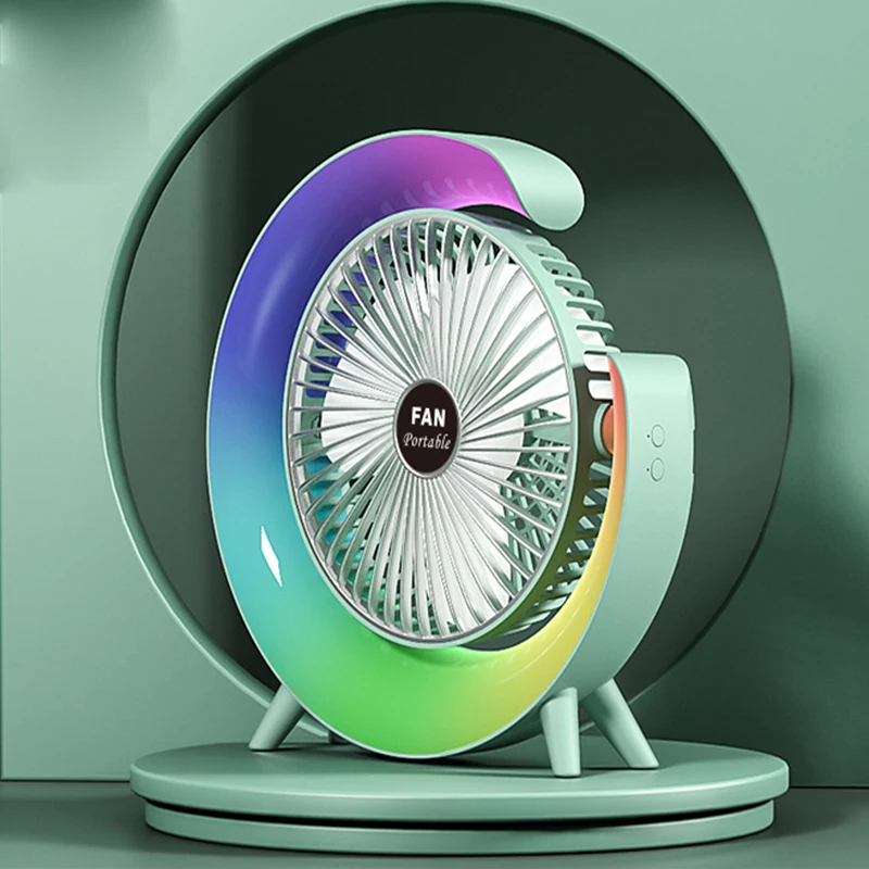 G shape 5 Gears LED night light desktop fan 1800mah rechargeable Home dormitory office air circulation electric portable fan