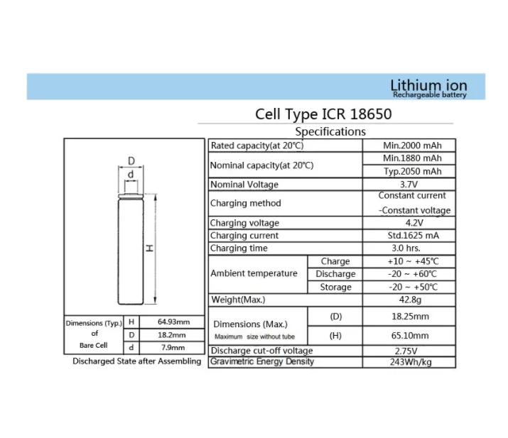 Лидер продаж, цилиндрическая литиевая аккумуляторная батарея ICR 18650, 3,7 в, 2000 мАч, литий-ионная аккумуляторная батарея для фонарика, игрушек
