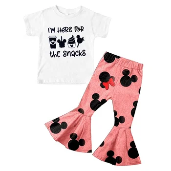 spring kid clothes print top and cartoon bell bottom pant baby clothing set girl spring clothes outfit toddler clothing set