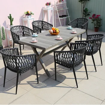 Modern Garden Patio Dining Furniture Set Outdoor Balcony Large Dinning Table With Chairs Outdoor Garden Furniture