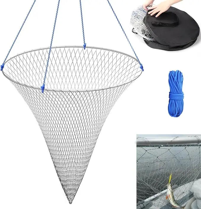 Pier Net Fish Hoop Net Foldable Fishing Drop Net 31"/40" Hoop Pier Landing Net With Pier Net Fish Hoop Net Foldable Fishing Drop Net 31"/40" Hoop Pier Landing Net With
